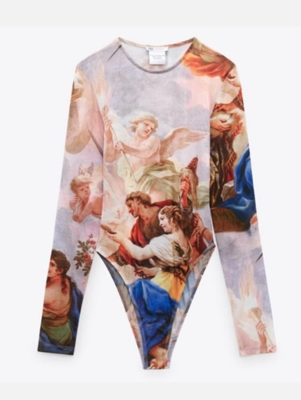 Rare Zara printed tulle long sleeve bodysuit Luca Giordano print /Small